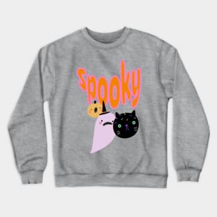 Spooky Halloween Cute Ghost, Pumpkin and Scaredy Cat Crewneck Sweatshirt